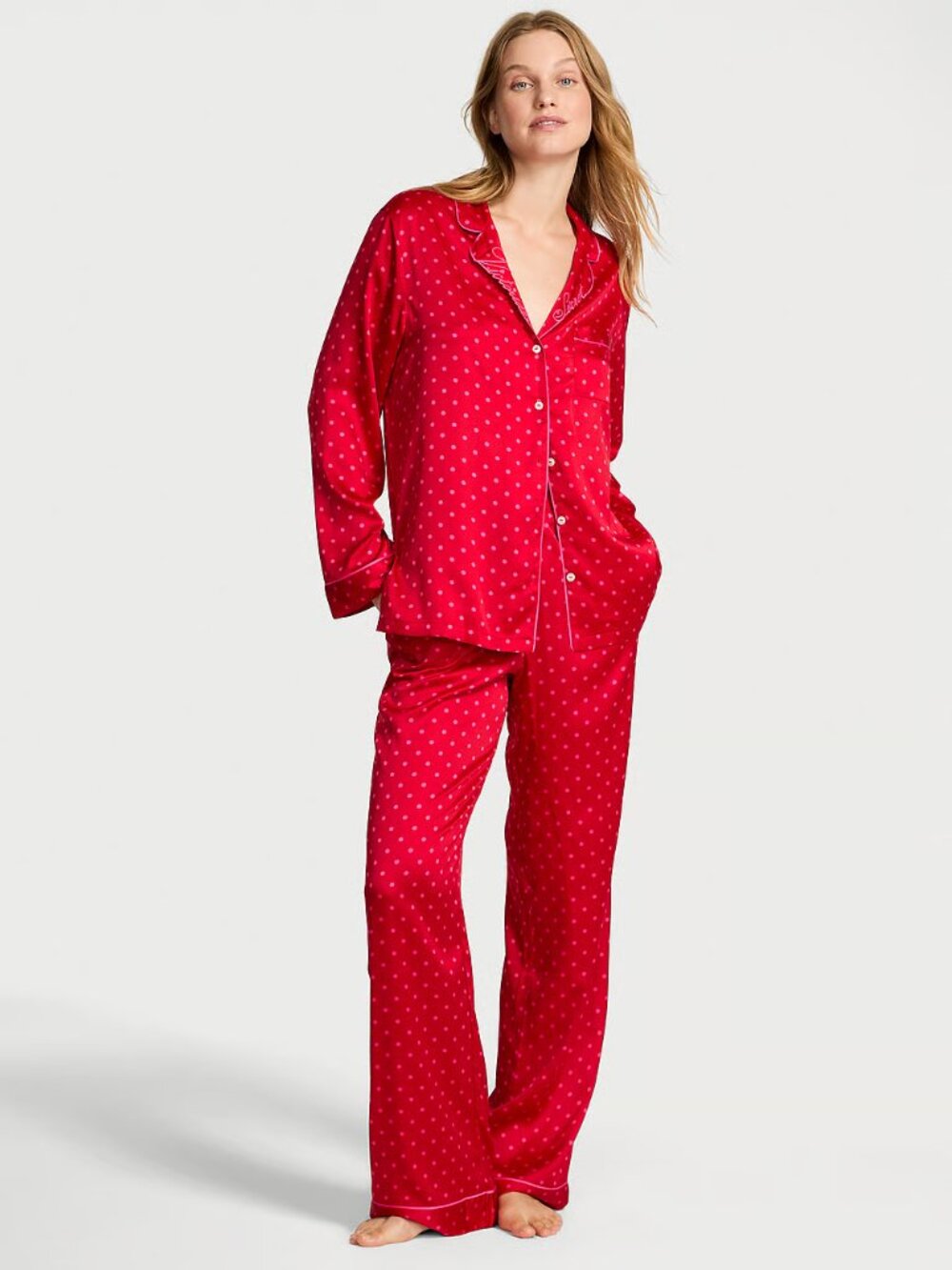 Victoria's Secret Signature Satin Long Pajama Set Size Medium NWT